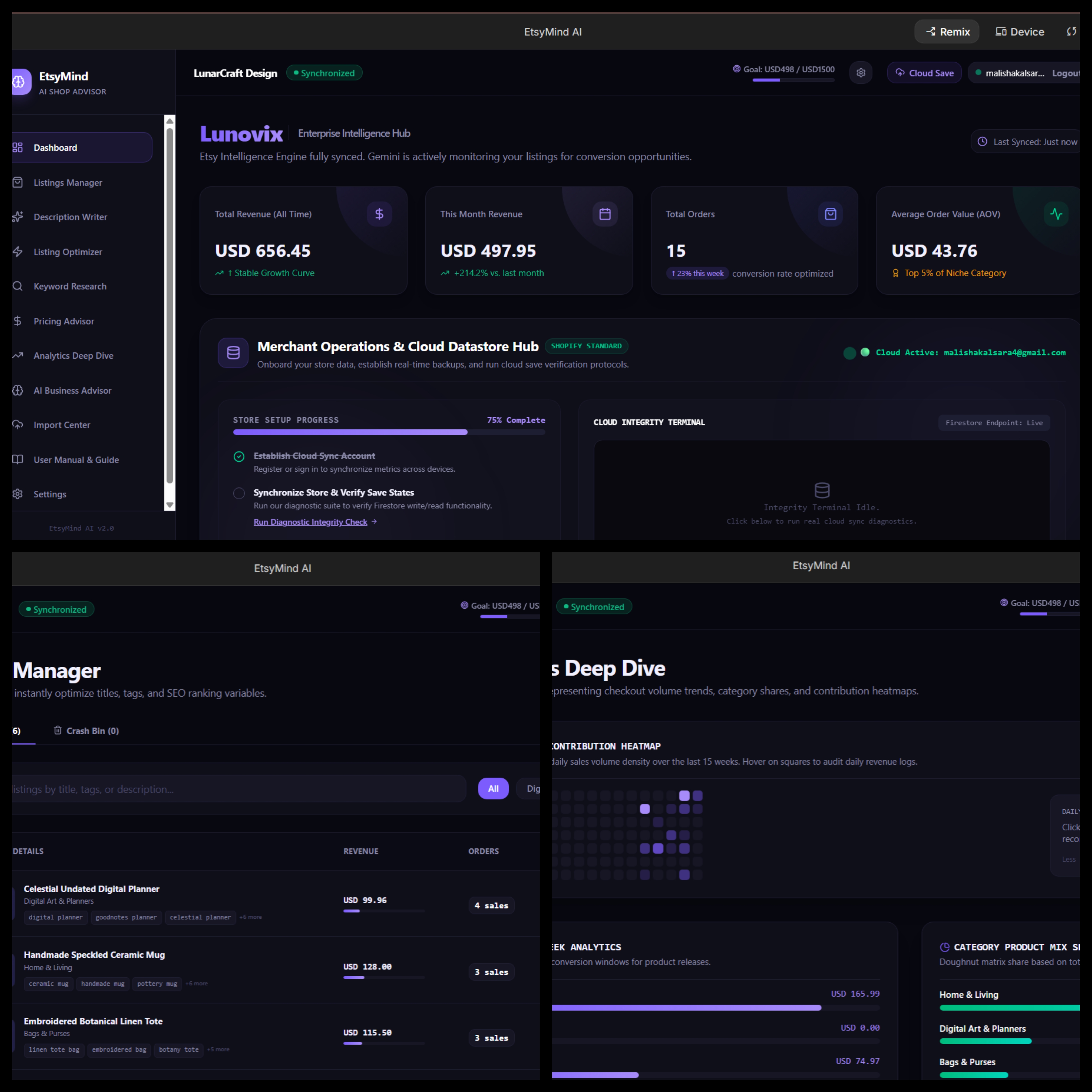 EtsyMind AI project dashboard
